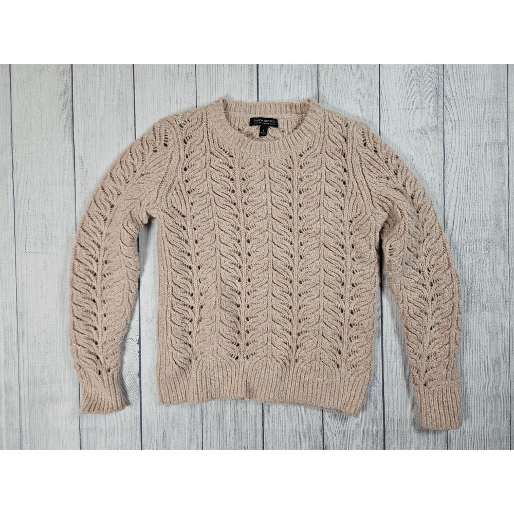 Banana Republic Sweater Womens Small Blush Pink Wool Alpaca Metallic Cable Knit